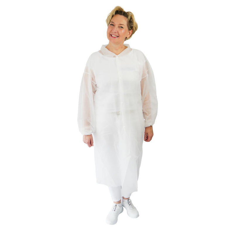 5 x Arnomed PP Disposable Protective Gown Size XL, White Disposable Protective Coat, Fleece Coat, Disposable Gown Protective Gown with Press Studs, Disposable Coat Plastic Painter's Suit, Surgical Gown Food Safe 5