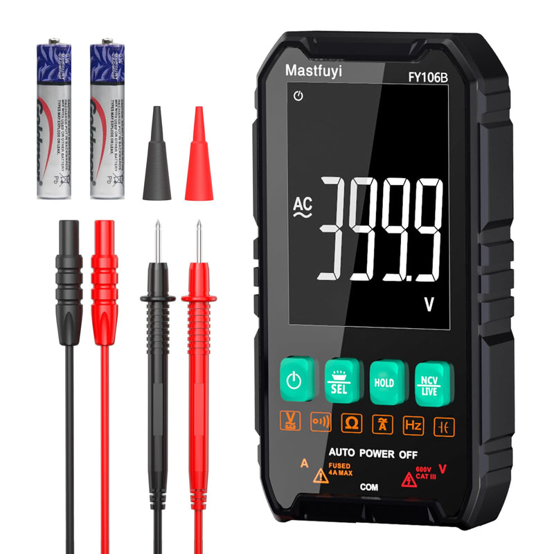 [Australia - AusPower] - Multimeter Digital, NCV Electrical Tester, Compact Intelligent Multi Tester, True RMS 4000 Counts, Overload Protection, Auto-Ranging, Capacitance, Continuity, Frequency, Resistance [ FY106B ] 