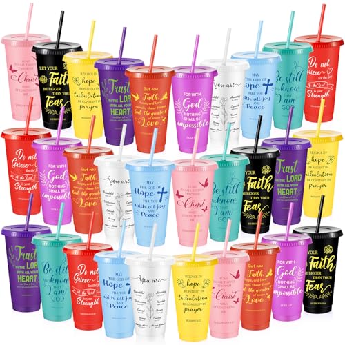 Uiifan 30 Pcs Christian Gifts Cups Bulk for Women, Fresh Color, Bible 24 oz - Bible