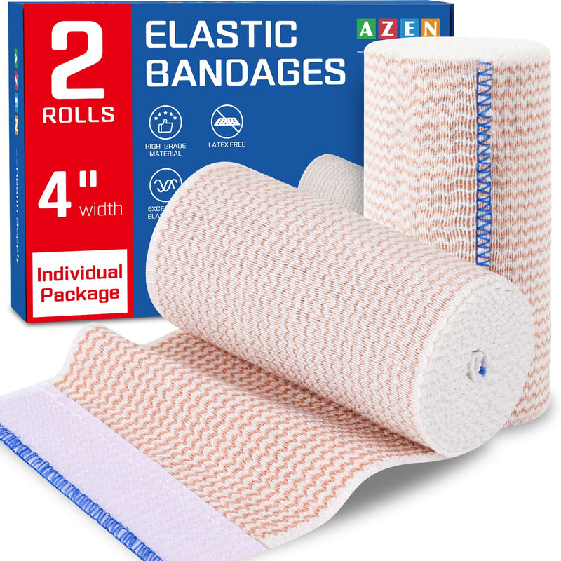 [Australia - AusPower] - AZEN 4in Premium 2 Pack Elastic Bandage Wrap, Compression Wrap Bandage for Legs, Ankle, Knee, Tummy, Body, Lymphedema Wraps for Legs, Latex-Free A-2p 