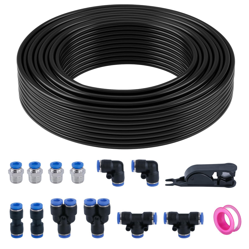 [Australia - AusPower] - Air Line Tubing Kit, 1/4" OD DOT Air Line 50 FT(15 m) SAE j844 PA Nylon Air Hose Tubing and Push to Connect Fittings for Air Brake System Or Fluid Transfer, 15 Pcs Compressed Accessories Kit 1/4"-50FT hose 