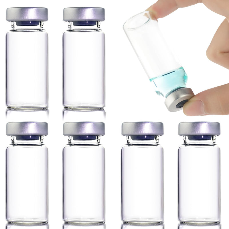 50 Pack 20ml Sealed Sample Vials, Transparent Glass Vials with Self Healing Injection Port 50