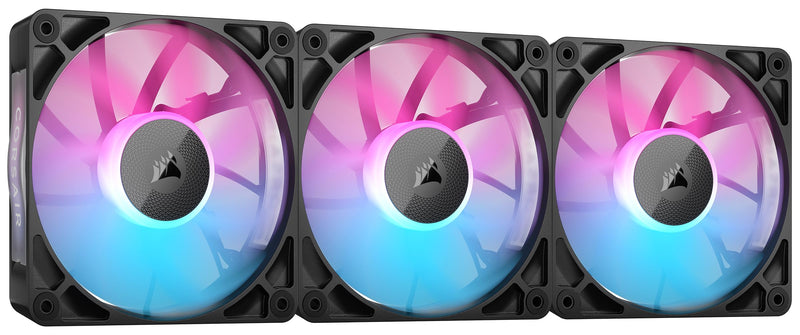 CORSAIR iCUE LINK RX120 RGB 120 mm PWM Fan with iCUE LINK System Hub - Magnetic Dome Bearing - Pack of 3 - Black 3 x 120mm