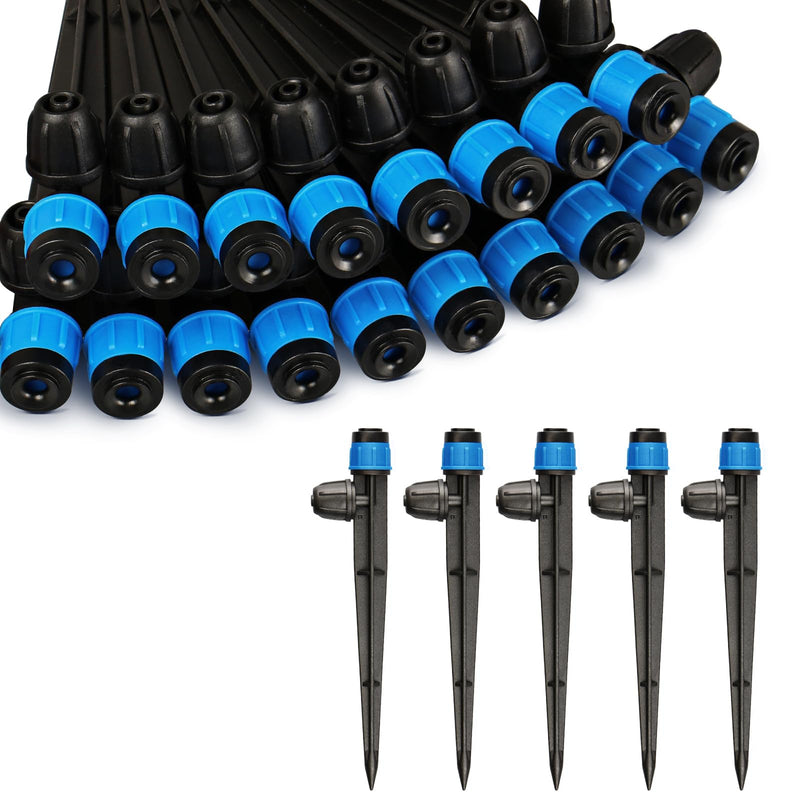 [Australia - AusPower] - Drip Irrigation Emitters Fittings: Adjustable Irrigation Sprayer for 1/4 inch Drip Tubing Full Circle Vortex Stream Dripper on 5" Arrow Stake Barbed Locked Nuts Connectors (50 Pieces) Blue Vortex Emitters-50P 