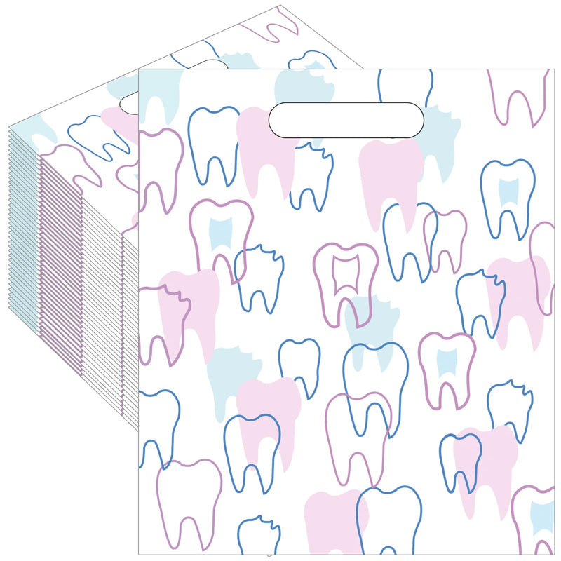 [Australia - AusPower] - 50 Pack Tooth Merchandise Bags with Handles, 8.3x9.5 Inches Plastic Dental Bags for Patients, Dental Goodie Treat Bags Bulk for Dentist Clinic Office, Appreciation Gifts, Dental Hygiene Party Favor 