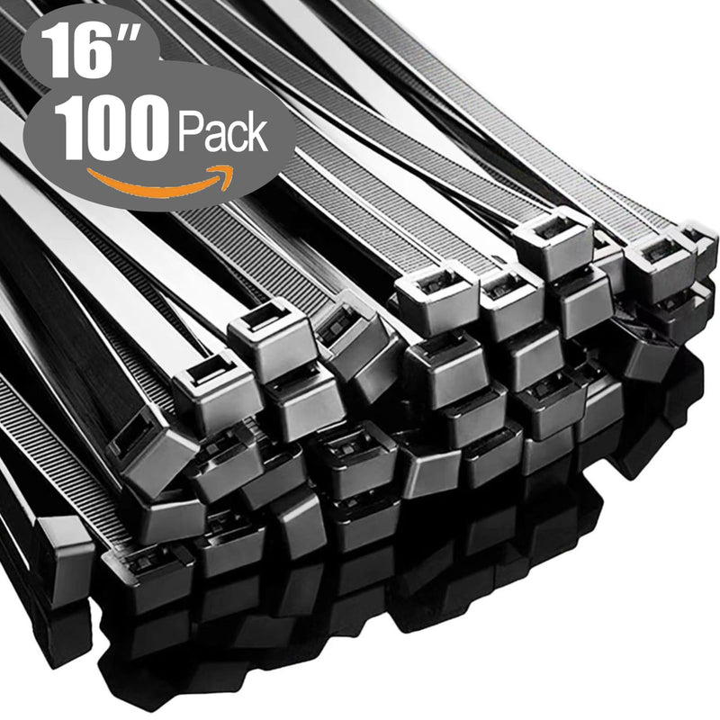 [Australia - AusPower] - Zip Ties 16 inch(100 Pack), 60 lb, Black Cable Ties, UV Resistant Wire Ties for Indoor and Outdoor Use, Paloka 16" (100 Pack) 