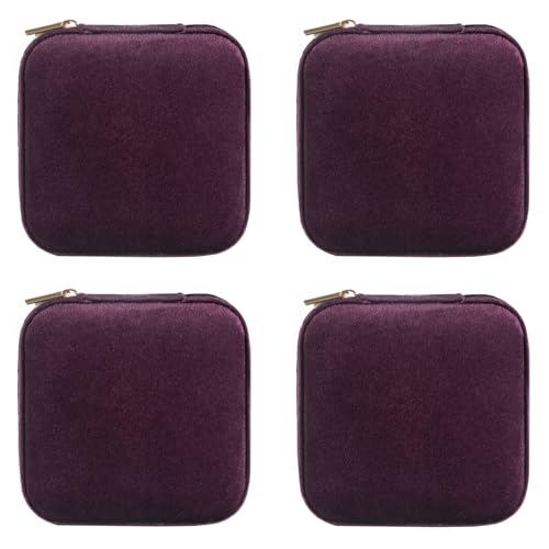 ZPROW Plush Velvet Travel Jewelry Case, Travel Jewelry Organizer, Jewelry Travel Case, Travel Jewelry Box, Small Jewelry Case, Jewelry Travel Box, Earring Organizer with Mirror - Purple 4packs Velvet 4 Pack - Purple