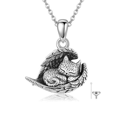 MONGAS Hummingbird/Turtle/Cat/Sloth/Cardinal/Phoenix Urn Necklace for Ashes for Women 925 Sterling Silver Cute Animal Cremation Jewelry Remembrance Gift for Loss Cat