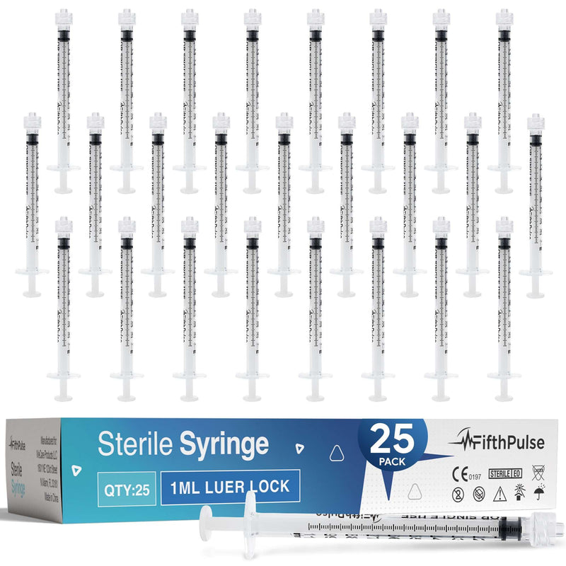 [Australia - AusPower] - 1 ml Syringe without Needle - 25 Pack of Individually Wrapped Disposable Syringes - Good for Medical, Scientific Lab, Home Use, and More - Sterile Luer Lock Syringes 1 ML 25.0 