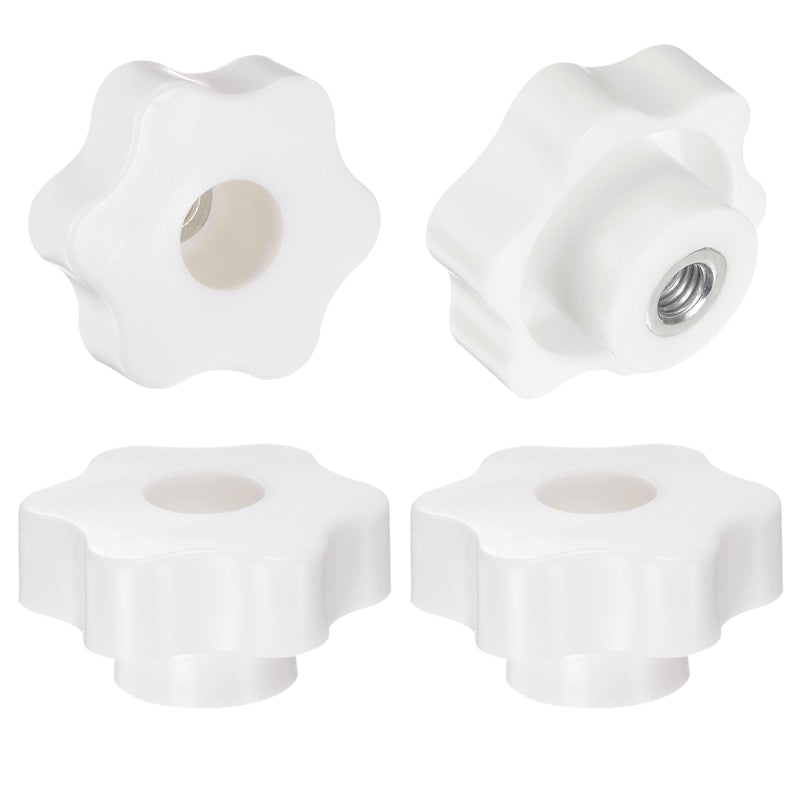 [Australia - AusPower] - 4pcs Star Knobs M8 Female Thread 48mm Head Plastic Through Hole Brass Screw-in Clamping Handles Threaded Hand Knobs, White M8 x 48mm 