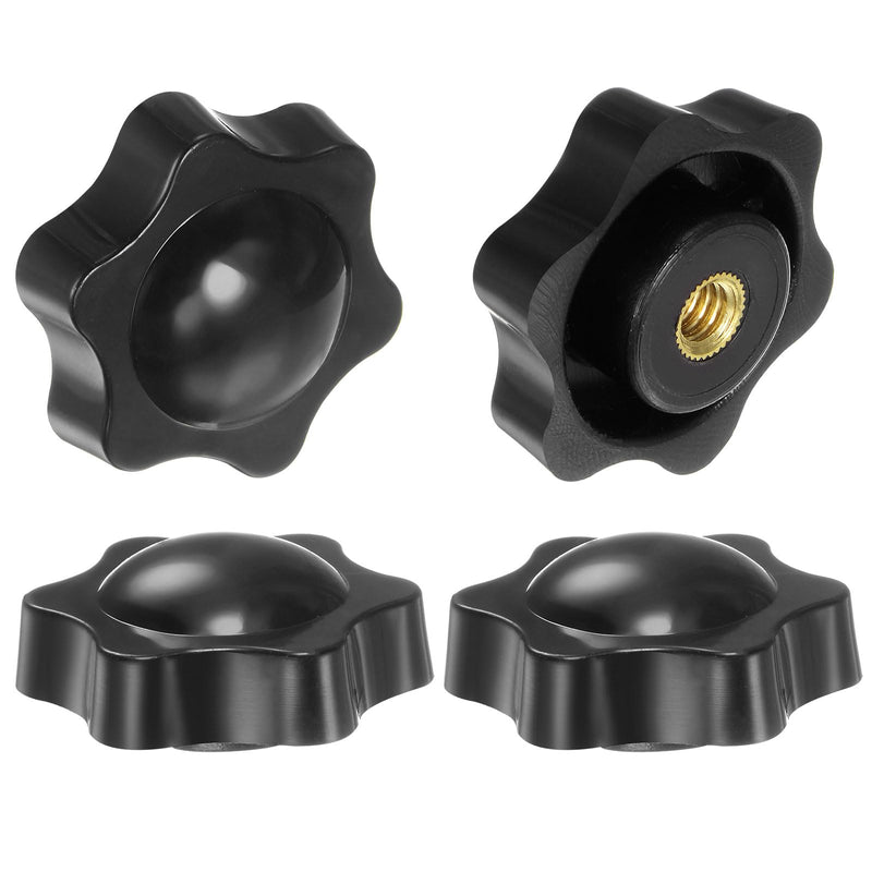 [Australia - AusPower] - 4pcs Star Knobs 1/4-20 Female Thread 32mm Head Plastic Non-Through Hole Brass Screw-in Clamping Handles Threaded Hand Knobs, Black 1/4-20 x 32mm 