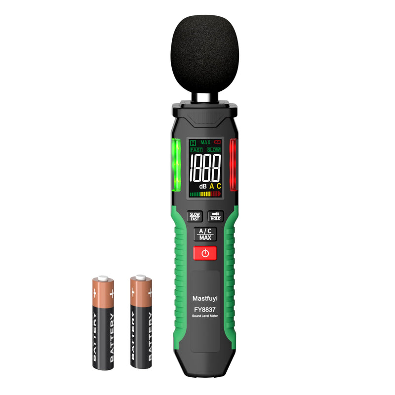 [Australia - AusPower] - Decibel Meter, Sound Level Meter 30-130 dB with A/C Weighted, Digital Audio Noise Measure Device, Portable SPL Meter with LCD Color Display, Data Hold, MAX Hold, Flashlight for Home Office Black 