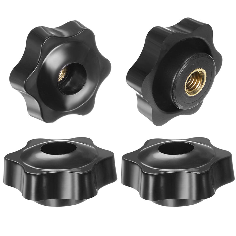 [Australia - AusPower] - 4pcs Star Knobs M8 Female Thread 38mm Head Plastic Through Hole Brass Screw-in Clamping Handles Threaded Hand Knobs, Black M8 x 38mm 