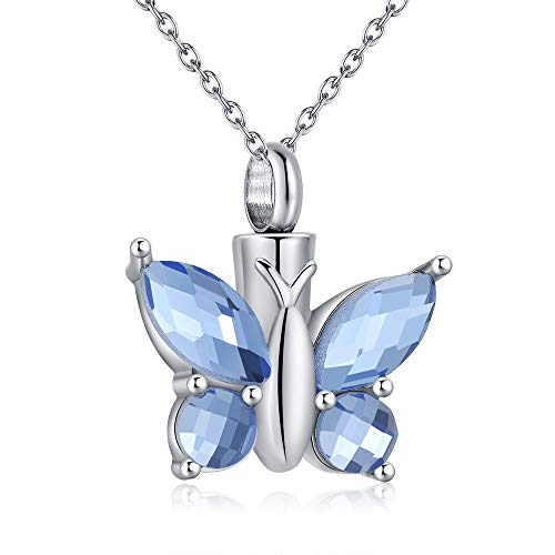 Butterfly Urn Necklace for Ashes Stainless Steel Silver Cremation Jewelry Keepsakes Pendants in Memory of Lost Loved One … L Blue