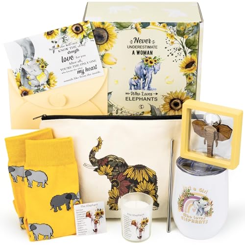 Elephant Gifts for Women, Sunflower Gifts for Mother,Unique Elephant Birthday Gifts for Daughter,Animal Lovers,Wine Tumbler Set for Mother's Day, Wedding
