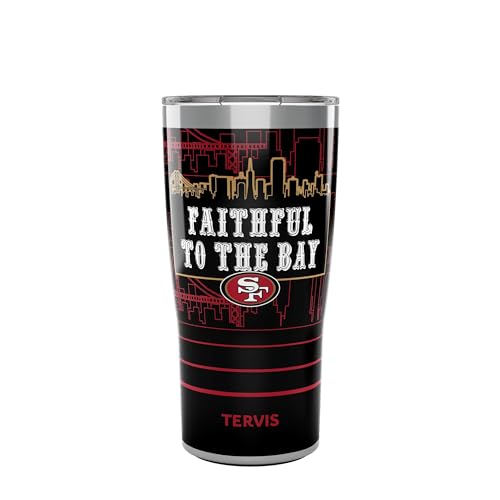 Tervis Traveler NFL San Francisco 49ers - Faithful to the Bay Slogan Triple Walled Insulated Tumbler Travel Cup Keeps Drinks Cold & Hot, 20oz, Stainless Steel