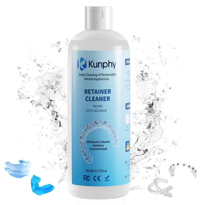 [Australia - AusPower] - Ultrasonic Retainer Cleaner Solution for Sonic Denture Cleaner-Professional Cleaning of Retainers, Invisible Aligners, Mouth Guards, Night Guards, Remove Odors, Discoloration & Stains 8.5oz 250ml 