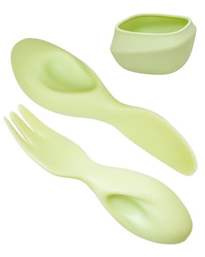 Toddler Utensils Set Ergonomic Fork and Spoon and Bowl Set Non-Slip Design for baby 1-4 Year Olds Self-Feeding BPA Free Silicone Microwave and Dishwasher Safe Fine Motor Skills (Green) Green