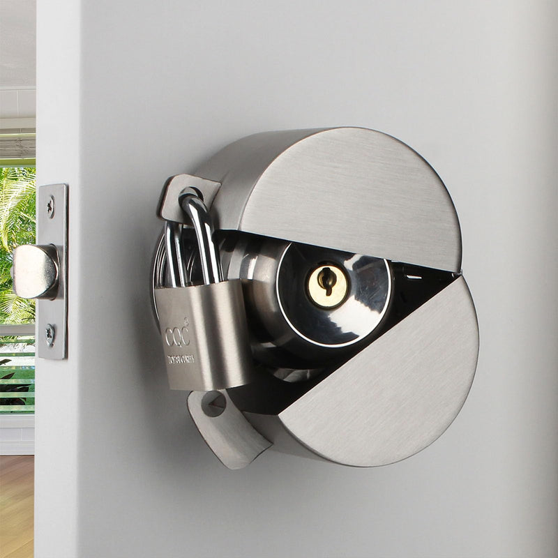 Door Handle/Knob Lock Out Device,Metal Stainless Steel,Cover to Disable The Doorknob/Faucet, Prevents Turning and Operating of Door Knob and Access to Keyhole, (with Padlock) Childproof sainless steel