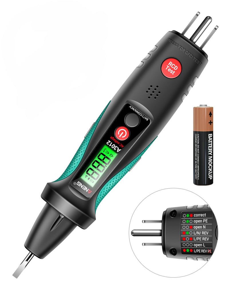 [Australia - AusPower] - ANENG Non Contact Voltage Tester&Outlet Tester Receptacle Detector with Voltage LCD Display,Power Socket Checker Automatic Circuit Tester Polarity Voltage Test Wall Plug Electrical Tools A3012 Tester 