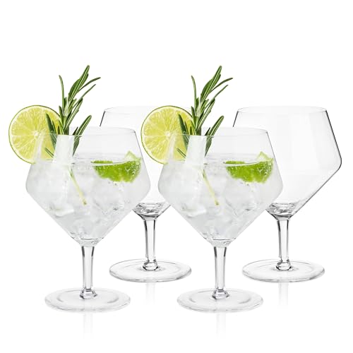 Viski Angled Stemmed Gin & Tonic Glasses, Highball glasses, Cocktail Glasses, Vodka Tonic Glasses, Gin Glasses for Gin Lovers Gift set of 4 14oz
