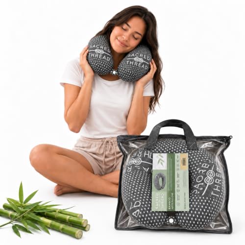 Sacred Thread bamboo rayon travel neck pillow in grey, designed for neck support during travel, shown in the image.