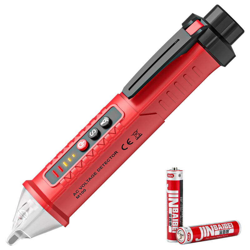 [Australia - AusPower] - Voltage Tester HS-3201 Red,Non Contact Voltage Tester AC, Multi-Function Electricity Detector Pen 90V-1000V with LED Flashlight Buzzer Alarm Wire Breakpoint Finde 