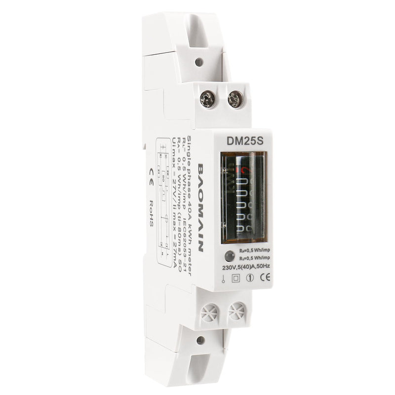 [Australia - AusPower] - Baomain Single Phase Two Wires Energy Meter 5(40) A 230V 50Hz One Module Kwh Meter DIN-Rail Mount (Counter Display / DM25S, 220VAC) 