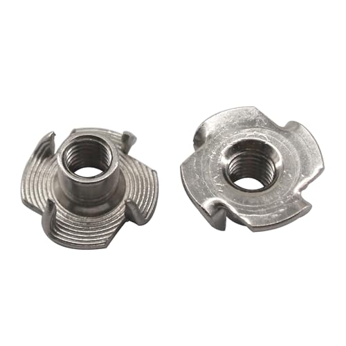 SeeRaphee M10 solid 304 stainless steel T-nuts with four claws, threaded inserts, 50 pieces