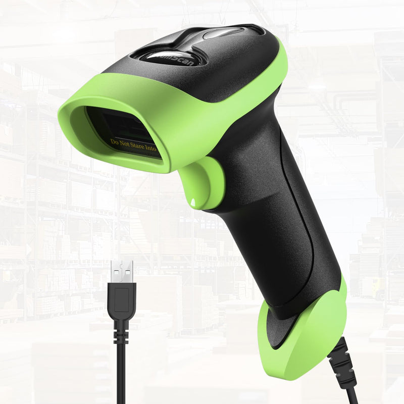 Handheld USB 2D Barcode Scanner Reader for Computers, NetumScan Handheld Wired Automatic QR Bar Code Scanners for Mobile Payment, Store, Supermarket, Warehouse Green