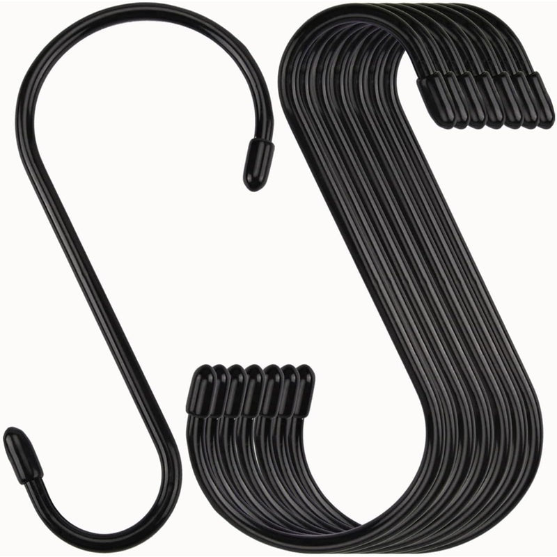 [Australia - AusPower] - 24 Pack 6 Inch S Hook, Large Vinyl Coated S Hooks with Rubber Stopper Non Slip Heavy Duty S Hook, Steel Metal Black Rubber Coated Closet S Hooks for Hanging Jeans Plants Jewelry Pot Pan Cups Towels 6 in 24 pack 