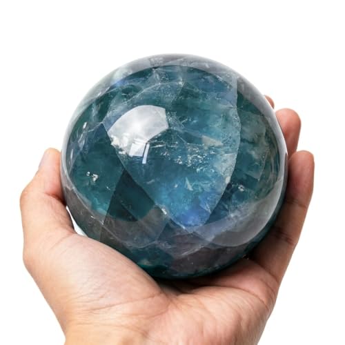 2.4-2.8 inch Natural Fluorite Crystal Ball with Stand, Hand Polished Rainbow Fluorite Divination Sphere, Reiki Healing Stone Ball, Home Art Decor Ornament, Spiritual Collectible Gift 60-70mm