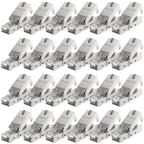 deleyCON CAT 6a Network Connector RJ45 LSA, Shielded, 10 Gbps, Pack of 24 | With LSA connection for rigid installation cable, LAN cable, network cable, CAT6a plug and metal housing 24 pieces