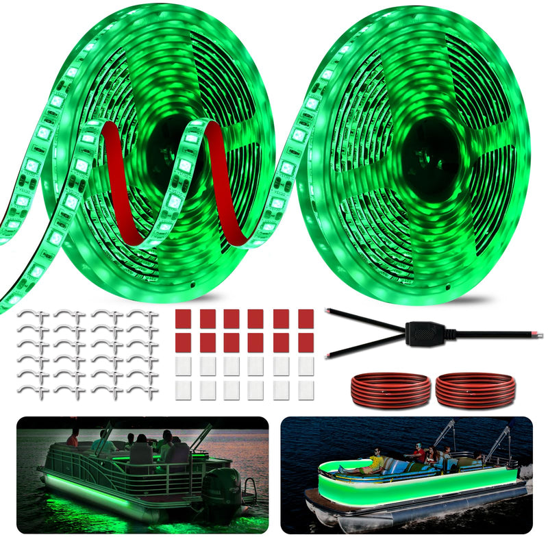 40FT Boat LED Strip Lights 12V Waterproof, Marine LED Strip Lights for Pontoon, Ideal as Under Gunnel Lights, Deck Light, Boat Interior Light for Kayak, Jon Boat and Fishing Boats (Green) Green (40ft)