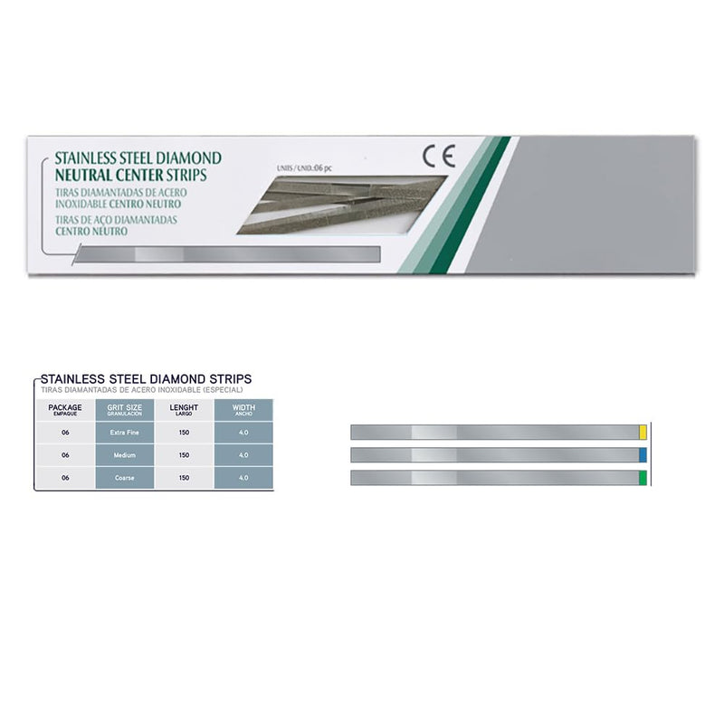 [Australia - AusPower] - Fen Dental Diamond Strips- Medium, Coarse or Fine - 6 pcs 4mm Gapped Center -Sanding Strip for Gross Reduction. Abrasive for Contouring Teeth. Stainless Steel Tooth Polisher (Coarse) 