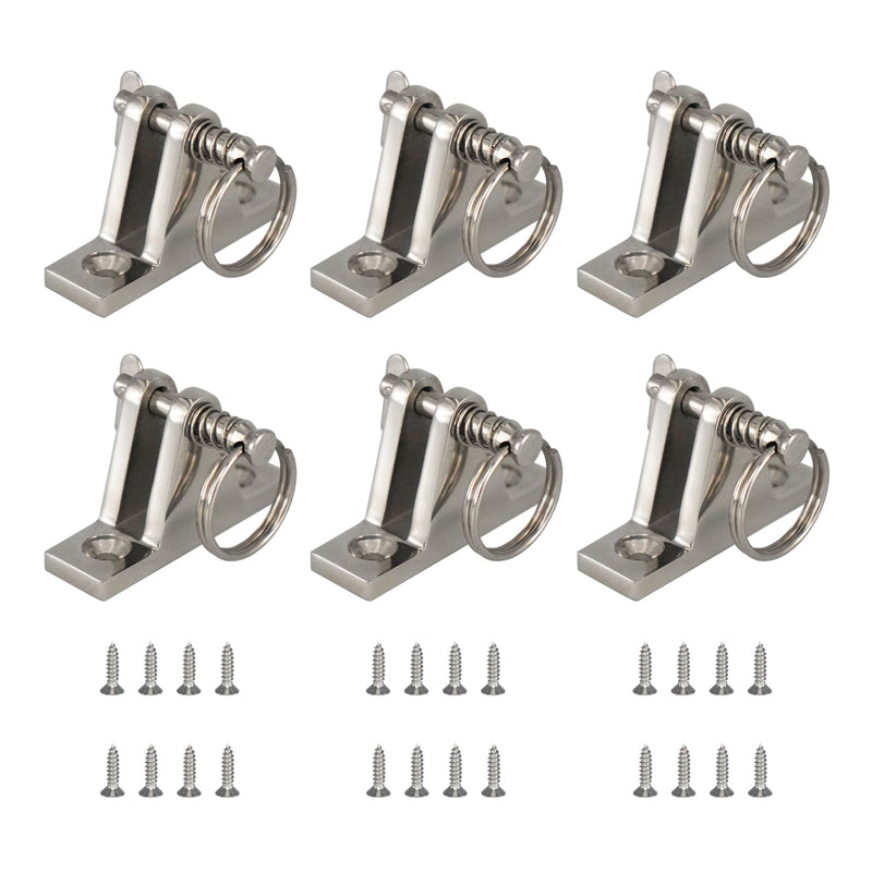 DNB Bimini Top Deck Hinge - Stainless Steel 316 - with Ring and Removable Pin - Extra Installation Screws Included 6 Packs