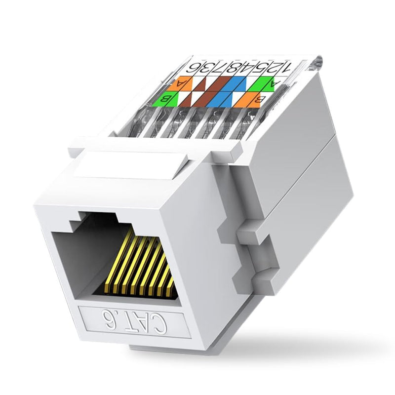 50-Pack Cat6 Tool-Less RJ45 Keystone Jack, No Punch-Down Tool Required Module Coupler, White 50-Pack Toolless Type