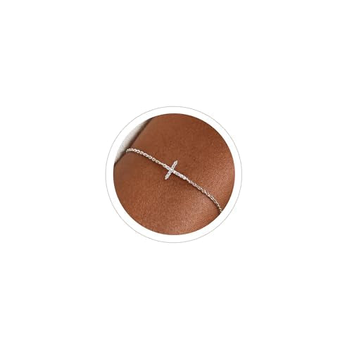 Moodear Cross Bracelet for Women, Dainty Sterling Silver/Gold Plated Gift CZ Silver Cross Bracelet