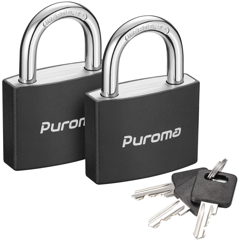 [Australia - AusPower] - Puroma Lock Keyed Padlock, 2 Pack Aluminum Locks with 3 Keys Alike, 1.1 Inch Locker Lock 43mm Small Padlocks for Gate, Fence, Shed, Toolbox, School Gym Locker (Black) Black 