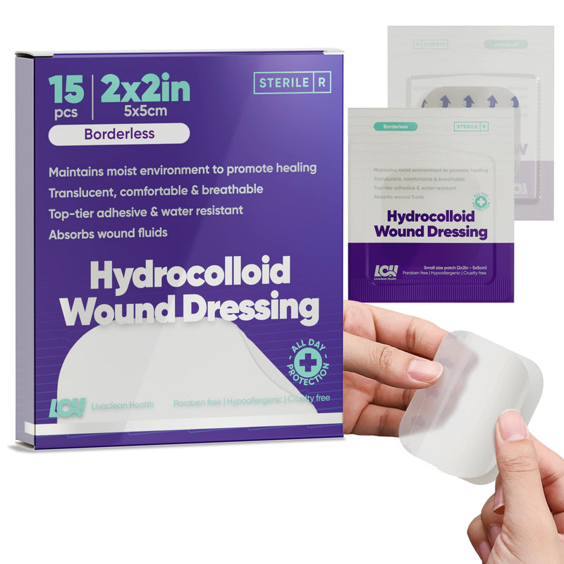 [Australia - AusPower] - (15 CT) 2" x 2" Sterile Hydrocolloid Wound Dressing - Individually Packed, Hydrocolloid Bandages Large, Adhesive Bandage, Bed Sore Bandages, Large Patches 