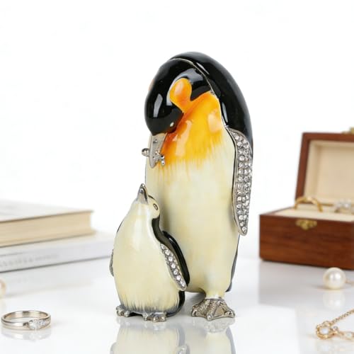 Penguin Mother and Child Figurine Trinket Boxes Hinged Decorative Jewelry Box Jewelry Ring Box Earrings Organizer Home Decor and Gift