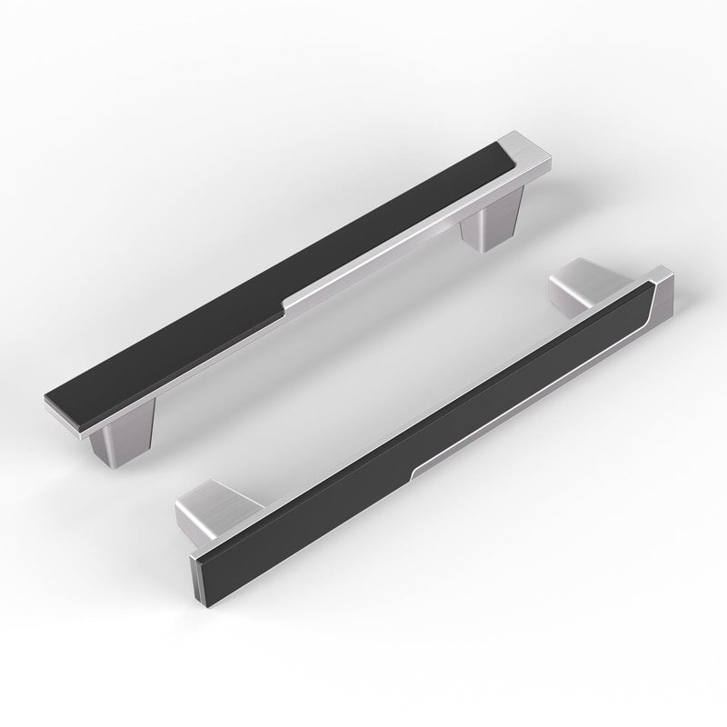 Haliwu 4 Pack 5 Inch Brushed Nickel and Black Cabinet Handles, 2 Tone Silver Drawer Pulls, Zinc Alloy Cabinet Hardware for Kitchen Cupboard Bathroom Dresser 5 Inch Hole Centers Black & Brushed Nickel