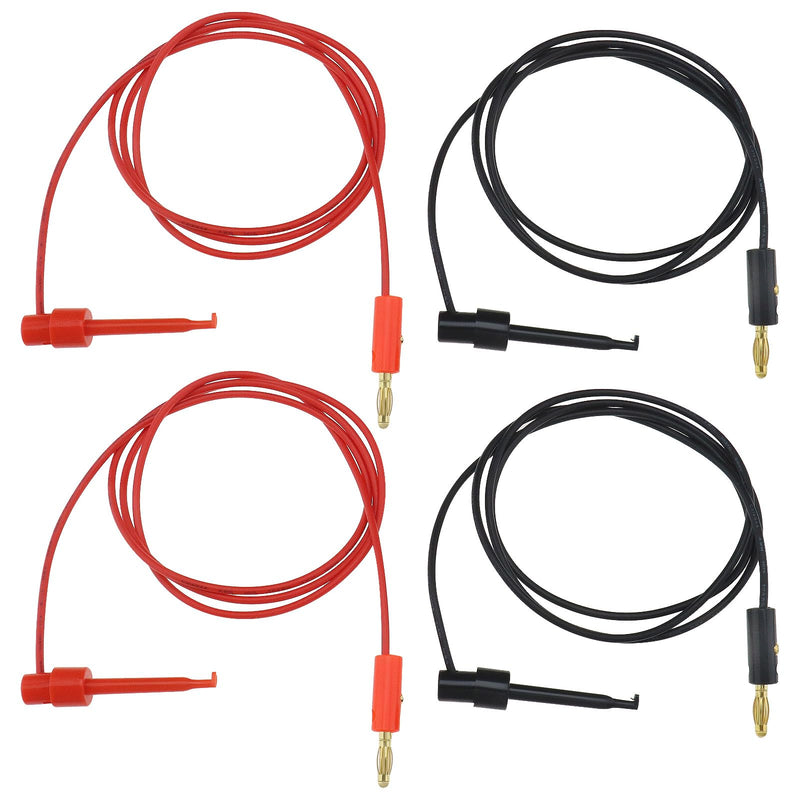 [Australia - AusPower] - 4pcs 4mm Banana Plug Micro Gripper Test Hook Clamp Gold Plated Connection Wire for Multimeter Electrical Testing Laboratory Application Red and Black, EN892W 