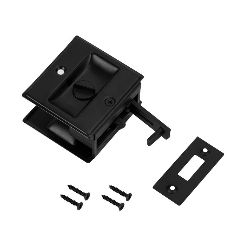 HOME MASTER HARDWARE Privacy Pocket Door Lock Pull Replace Damaged Or Old Sliding Door Locks Premium Quality Solid Brass Matte Black Pocket Door Hardware 2-3/4”x2-1/2”,for 1-3/8” Thickness Door 1 Pack 2-3/4”x2-1/2” Black-1PACK