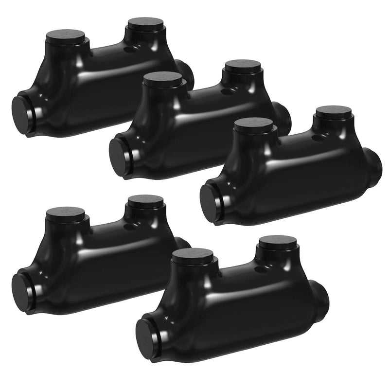 5 Pcs Insulated In-Line Splice Connector, 2 Ports 2/0-6AWG Wire Range Pre-Filled and Dual Sided Entry Dual Rated, Black Vinyl Coated Multi Cable Wire Connectors 2 Ports Dual Entry - 2/0-6 AWG