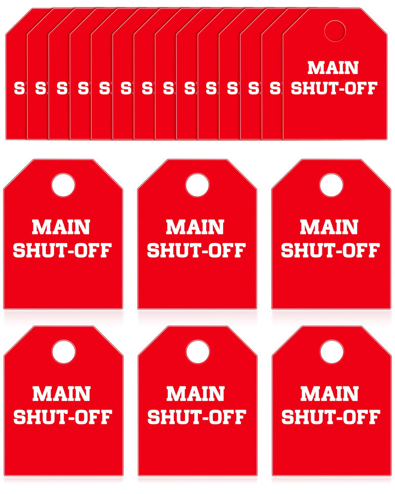[Australia - AusPower] - 20 Pcs Main Shut Off Valve Tags 2 x 2.5 Inches Plastic Valve Identifier Tag Plumbing Identification Pipe Tags, White and Red 