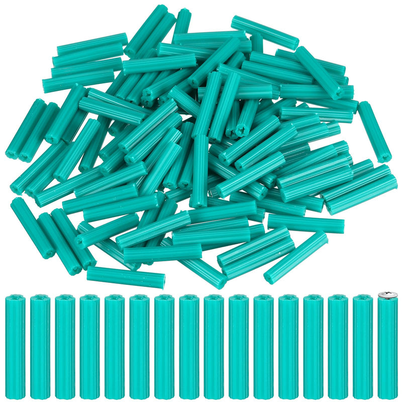 [Australia - AusPower] - 200 Pcs Expanding Plastic Screw Anchors 1/4" Hole Green Plastic Anchors for Concrete Tile Cement Bolt Expansion Tube for #10,11,12 Screws, Fix to Wall Drywall or Other Surface(1-1/2") 1-1/2" 