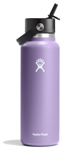 Hydro Flask Water Bottle - Insulated Stainless Steel - Wide Mouth Flex Straw Lid, Non Spill, Leakproof and Refillable in 40 Oz Moonshadow