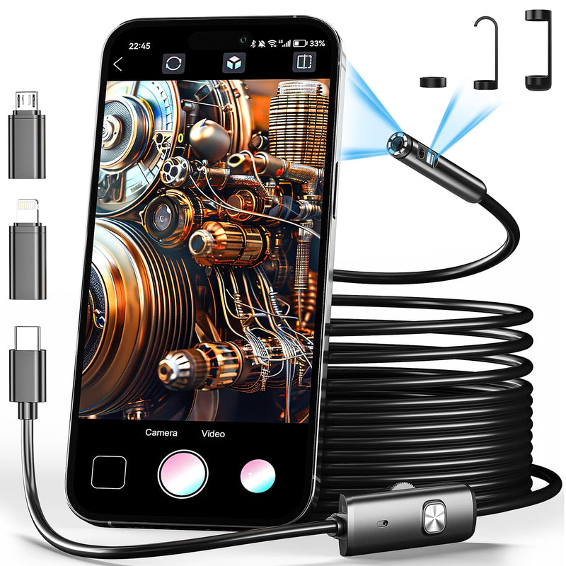 [Australia - AusPower] - Dual Lens Endoscope Camera with Light-Borescope Inspection Camera with 8+1 Adjustable LED Lights1980P Endoscope Camera with 16.5ft Semi-Rigid Snake Camera IP68 Waterproof for iPhone iPad Android Phone 