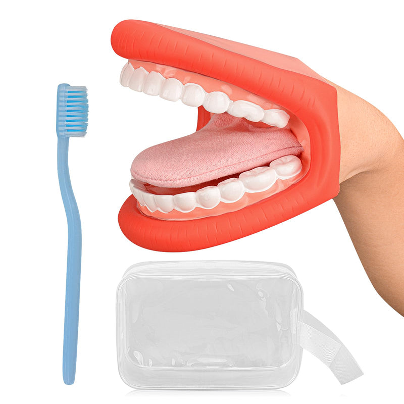 [Australia - AusPower] - Mouth Hand Puppet with Tongue for Kids Red Color, Mouth Puppet for Speech Therapy, Include Toothbrush 